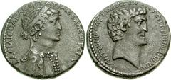 Mark Antony and Cleopatra. 36 BC. AR Tetradrachm (12.34 g, 12h). Antioch in Syria mint. BACIΛICCA KΛЄOΠATPA ΘЄA NЄωTЄPA, diademed and draped bust of Cleopatra right, her dress embroidered with pearls 