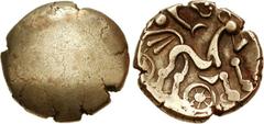 CELTIC, Britain. Atrebates & Regni. Uninscribed. Circa 75-30 BC. AV Stater (5.07 g). Remic QB Type. Bulge / Celticized horse right with triple tail, degraded charioteer above (resembling a scorpion); 