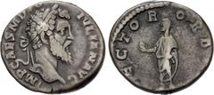Roman Imperial Didius Julianus. AD 193. AR Denarius (17mm, 3.26 g, 6h). Rome mint. Laureate head right / Didius Julianus standing left, holding globe and volumen. RIC IV 3; RSC 15. Darkly toned, a cou