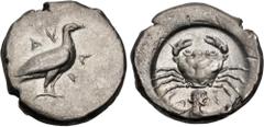 Greek SICILY, Akragas. Circa 480/78-470 BC. AR Didrachm (21.5mm, 8.66 g, 3h). Sea eagle standing right / Crab; below, head of nymph right; all within incuse circle. Westermark, Coinage, Period I, Grou