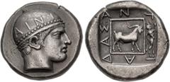 Greek THRACE, Ainos. Circa 453/2-451/0 BC. AR Tetradrachm (24.5mm, 16.43 g, 12h). Antiadas, magistrate. Head of Hermes right, wearing petasos with pelleted rim and inscribed Å5@5 / Goat standing right