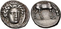 Greek THESSALY, Larissa. Circa 400-370 BC. AR Drachm (18mm, 6.13 g, 3h). Head of the nymph Larissa facing slightly right / Horse grazing right. L-S Group 4, Head Type 19, dies O75/R1, a = Lorber, Earl
