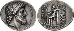 Greek SELEUKID EMPIRE. Antiochos IV Epiphanes. 175-164 BC. AR Tetradrachm (32.5mm, 16.21 g, 12h). Antioch on the Orontes mint. Series 3, struck 168-164 BC. Bearded head of Zeus right, wearing laurel w