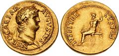 Roman Imperial Nero. AD 54-68. AV Aureus (20mm, 7.32 g, 7h). Rome mint. Struck circa AD 64-65. NERO CAESAR AVGVSTVS, laureate head right / IVPPITER CVSTOS, Jupiter, bare to waist, with cloak around lo