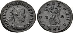 Roman Imperial Julian of Pannonia. Usurper, AD 284-285. Antoninianus (22mm, 3.70 g, 12h). Siscia mint, 1st officina. Struck December AD 284. IMP C M AVR IVLIANVS P F AVG, radiate, draped, and cuirasse