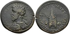 LYDIA, Gordus-Julia. Marcus Aurelius. AD 161-180. Æ 30mm (15.39 g, 12h). Laureate, draped, and cuirassed bust left, seen from behind / Cult statue of Kore seated facing, wearing headdress surmounted b