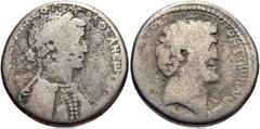 SYRIA, Seleucis and Pieria. Antioch (or possibly elsewhere) . Mark Antony and Cleopatra. 36 BC. AR Tetradrachm (24mm, 13.82 g, 12h). Diademed and draped bust of Cleopatra right / Bare head of Mark Ant
