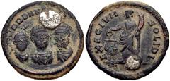 Theodosius I, with Arcadius & Honorius. Circa AD 402-408. Æ Exagium Solidi Weight (22mm, 4.45 g, 6h). DDD NN[N AVGGG], diademed and draped facing busts of Honorius, Theodosius, and Arcadius respective