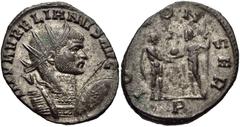 Aurelian. AD 270-275. Antoninianus (20mm, 3.54 g, 12h). Serdica mint, 2nd officina. 2nd emission, mid-late AD 271. IMP AVRELIANVS AVG, radiate and cuirassed bust right, with shield and spear / IO[VI] 