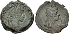 Roman Provincial EGYPT, Alexandria. Galba. AD 68-69. Æ Diobol (24.5mm, 13.25 g, 12h). Dated RY 2 (AD 68/69). Laureate head right / Draped bust of Isis right, wearing taenia and crowned with disk and h
