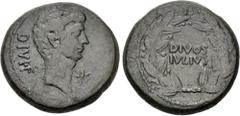 Roman Republican The Triumvirs. Octavian and Divus Julius Caesar. 38 BC. Æ Sestertius (or Dupondius?) (32mm, 20.95 g, 9h). Southern Italian(?) mint. Bare head of Octavian right, wearing slight beard; 