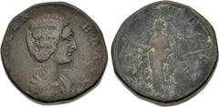 Roman Imperial Didia Clara. Augusta, AD 193. Æ Sestertius (26.5mm, 21.62 g, 12h). Rome mint. Struck under Didius Julianus. Draped bust right / Hilaritas standing left, holding long palm frond and corn