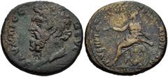 LYDIA, Maeonia. Pseudo-autonomous issue. Circa AD 161-165. Æ 23mm (8.87 g, 5h). Queintos II, first archon. Draped bust of Zeus Olympios left, wearing tainia / Roma seated left on cuirass, holding Nike