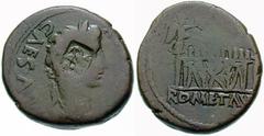 Estimate $400 QUINCTILIUS VARUS, under Augustus. 27 BC-14 AD. Æ As (10.98 gm). Struck circa 15-10 BC. Lugdunum mint. Laureate head of Augustus right; countermark: monogram VAR within quadrilateral inc
