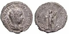 Estimate $750 HERENNIUS ETRUSCUS, as Augustus. 251 AD. AR Antoninianus (2.86 gm). Radiate and draped bust right / Mercury standing left, holding purse and caduceus. RIC IV 151a (Decius); RSC 13a. VF, 
