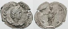 Estimate $2000 CORNELIA SUPERA, wife of Aemilian. AR Antoninianus (2.48 gm). Diademed and draped bust right, resting on crescent / Vesta standing left, holding patera in right hand, transverse sceptre