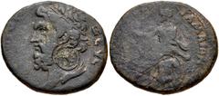 LYDIA, Maeonia. Pseudo-autonomous issue. Circa AD 160-190. Æ 22mm (6.21 g, 11h). Diademed head of Zeus Olympios left; c/m: Nike advancing left within linear circle within circular incuse / Roma seated
