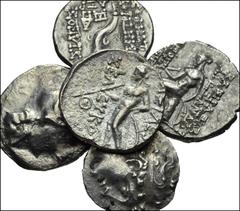 GREEK. Levant & the Near East. AR of Seleukid Kings of Syria. Includes: all drachms. Seleukos II (2) // Demetrios I // Alexander I // Antiochos VIII. Good Fine-VF, some roughness and porosity, deposit