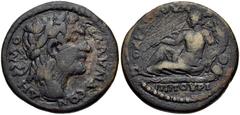 LYDIA, Blaundus. Pseudo-autonomous issue. Time of Philip I, AD 244-249. Æ 24mm (9.53 g, 7h). Laureate head of Demos right / River god Hippurios reclining left, holding reed and cornucopia. SNG Munchen