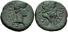 LYDIA, Dioshieron. Augustus. 27 BC-AD 14. Æ 19mm (3.23 g, 11h). Laureate head of Augustus right / Laureate head of Zeus right. RPC I 2558; SNG Copenhagen 113. Near VF, green patina. From the J.P. Righ