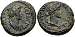 LYDIA, Stratonicaea-Hadrianopolis. Pseudo-autonomous issue. Time of Trajan, AD 98-117. Æ 16mm (3.20 g, 1h). Draped bust of the Senate right / Turreted and draped bust of Roma right. SNG Munich 558 var