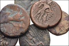 CENTRAL ASIAN. Kushan Empire. Æ Denominations. Includes: Kanishka I. Circa 127/8-152 AD. Æ Tetradrachm (2) // Same, but Æ Didrachm (1) // Huvishka. Circa AD 152-192. Æ Tetradrachm (1) // Same, but Æ D