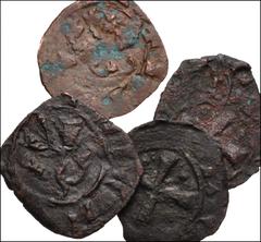 EARLY MEDIEVAL. Crusaders. Æ Fractional Deniers of Cyprus. All coins: Peter II. Fractional Denier. Lion of Cyprus rampant left / Cross. CCS 106. Fine-Good Fine. LOT SOLD AS IS, NO RETURNS. Four (4) co