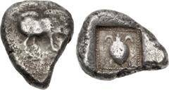 Greek DYNASTS of LYCIA. Uncertain dynast. Circa 490/80-440/30 BC. AR Stater (17mm, 9.33 g, 3h). Protodynastic Group B. Boar standing right on ground line / Tortoise in dotted square border within incu