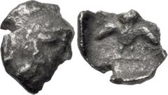 Greek SAMARIA, Samarian-signed Series. Circa 375-333 BC. AR Tetartemorion (5.5mm, 0.13 g, 9h). Helmeted head of Athena right / Owl standing facing, wings spread; traces of letters in fields; all withi