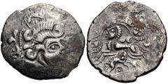 CELTIC, Northwest Gaul. Osismii . Circa 100-50 BC. BI Stater (23mm, 6.34 g, 7h). Celtic head right, hair in horizontal curls; before, small head right emanating from chin; all within ornate border / C
