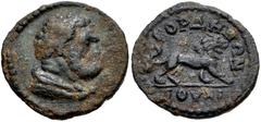 LYDIA, Gordus-Julia. Pseudo-autonomous issue. 3rd century AD. Æ 15mm (1.56 g, 6h). Draped bust of Herakles right / Lion walking right. SNG Copenhagen -; SNG von Aulock -; SNG Hunterian -; SNG Righetti