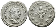 Roman Imperial Philippus I. Arabs. (244-247 AD). AR Antoninianus. Rome. Obv: IMP M IVL PHILIPPVS AVG. cuirassed bust of Philippus I. Arabs right. Rev: AEQUITAS AVGG. Aequitas standing left holding sca