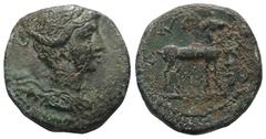 Greek LYCIA. Lycian League. Ae (Late 30s-27 BC). Di-, magistrate. Obv: ΔΙ. Bust of Artemis right, with quiver over shoulder. Rev: ΛY / K - P. Stag standing right. Weight 3,99 gr - Diameter 15 mm