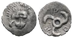 Greek DYNASTS of LYCIA. Aruwatijesi. Circa 400-370 BC. AR Obol. Zagaba mint. Lion scalp facing / Triskeles. Weight 0,59 gr - Diameter 10 mm.