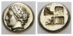 Gold & EL IONIA. Phocaea. Ca. 387-326 BC. EL hecte. Laureate head of young Heracles left; seal right below / Quadripartite incuse square. Bodenstedt 112. Situated on the western coast of modern-day Tu