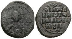 Byzantine Byzantine Anonymous Folles. temp. Basil II & Constantine VIII, circa 1020-1028. Æ Follis Class A3. Constantinople mint. Facing bust of Christ Pantokrator / +IҺSЧS/ XRISTЧS/ BASILЄЧ/ BASILЄ’ 