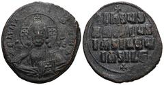 Byzantine Byzantine Anonymous Folles. temp. Basil II & Constantine VIII, circa 1020-1028. Æ Follis Class A3. Constantinople mint. Facing bust of Christ Pantokrator / +IҺSЧS/ XRISTЧS/ BASILЄЧ/ BASILЄ’ 