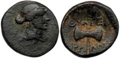Greek Lydia, Thyateira 2. century BC. AE ( Bronze. 4.0 g. 16 mm) Laureate head of Apollo to right. Rev: ΘΥΑΤΕΙ ΡΗ-ΝΩΝ, double axe. SNG von Aulock 3199; SNG Copenhagen 571; BMC 6-7; GRPC Lydia 8