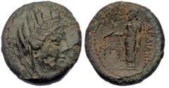 Greek (Bronze, 7,67g, 20mm) LYDIA, Sardes (133 BC-AD 14) AE Obv: Turreted, veiled and draped bust of Tyche to right. Rev: ΣAPΔΙΑΝΩΝ - Zeus Lydios standing front, head to left, holding eagle in his rig