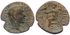 Roman Provincial Phrygia. Cibyra ( Bronze. 3.08 g. 17 mm) Aulus Didius Gallus 1st century AD AE ΔΙΔΙΟΝ ΓΑΛΛΟΝ/ bare head of Didius Gallus right Rev: ΚΙΒΥΡΑΤⲰΝ/ Zeus seated left with eagle and sceptre 