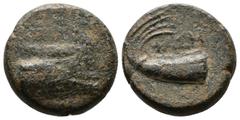 Greek (Bronze. 5.32 g. 17 mm) LYCIA, Phaselis. Ae Circa 250-221 BC Prow of galley right. Rev: Stern of galley right. Heipp-Tamer B26; SNG Copenhagen 123.