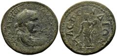 Roman Provincial (Bronze, 23.65g 35mm) PAMPHYLIA, Aspendus. Valerian I. 253-260 AD. Laureate, draped, and cuirassed bust right, seen from behind; IA (value) in right field Rev. Tyche standing left, ho