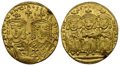 Gold/Electrum (Gold. 4.41g 20mm) Constantine VI and Irene, with Leo III, Constantine V, and Leo IV AV Solidus. Constantinople, AD 792-793. COҺSTAҺTI' ЬASI' / Crowned facing busts of Constantine IV, dr