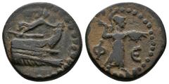 Greek (Bronze, 4.12g 18mm) LYCIA, Phaselis. Circa 1st Century BC. AE Prow of war-galley right, Nike flying above and crowning it with a wreath Rev.Φ-E, Athena standing right, holding thunderbolt and a