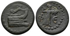 Greek (Bronze, 3.86g 19mm) LYCIA. Phaselis. Ae (Circa 190-167 BC). AE Prow right; above, crowning Nike flying right. Rev: ΦE. Athena advancing right, brandishing spear and holding shield.