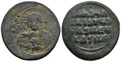 Byzantine Anonymous Folles. temp. Basil II & Constantine VIII, circa 1020-1028. AE. Follis. Class A3. Constantinople mint. Facing bust of Christ Pantokrator Rev.+IҺSЧS/ XRISTЧS/ BASILЄЧ/ BASILЄ’ in fo