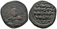 Byzantine Bronze, 19.32gr 33mm) Anonymous Folles. temp. Basil II & Constantine VIII, circa 1020-1028. Constantinople mint. Facing bust of Christ Pantokrator Rev.+IҺSЧS/ XRISTЧS/ BASILЄЧ/ BASILЄ’ in fo