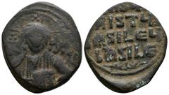 Byzantine (Bronze, 11.85gr 26mm) Anonymous Folles. temp. Basil II & Constantine VIII, circa 1020-1028. Constantinople mint. Facing bust of Christ Pantokrator Rev.+IҺSЧS/ XRISTЧS/ BASILЄЧ/ BASILЄ’ in f