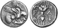 THE ANCIENT WORLD GREEK COINAGE No.: 62 Estimate: USD 350 ELIS. Olympia. Ca. 235-191 BC. Drachm. 4.75 gm. Eagle r. tearing at hare it holds in its talons / Winged thunderbolt, F-A. Seltman, Olympia, p