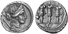 THE ANCIENT WORLD ROMAN REPUBLICAN COINAGE No.: 215 Estimate: USD 300 Faustus Cornelius Sulla. Denarius, 56 BC. Draped, diademed bust of Venus r., scepter behind/Three military trophies, jug at left, 